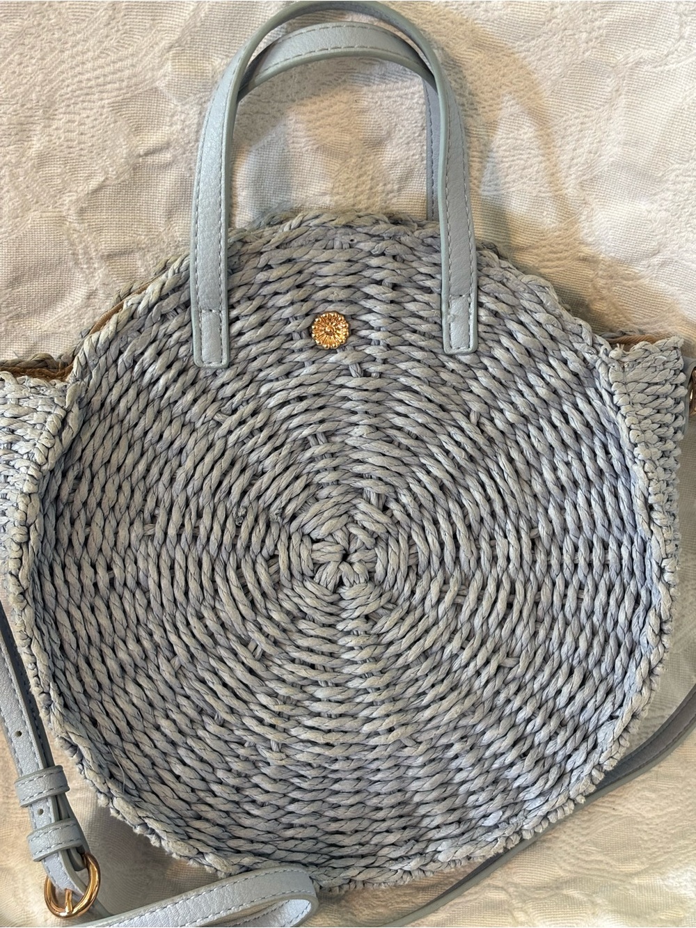 LC Lauren Conrad Light Blue Woven Straw Cookie Crossbody Bag